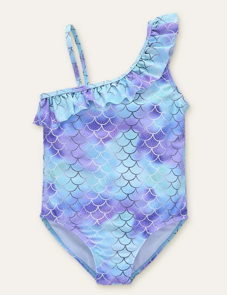 Printed Frilly One Shoulder Swimsuit - CCMOM