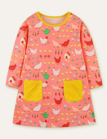 Chicken Flower Full Printed Dress