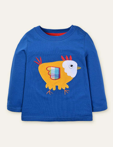 Chicken Appliqué Embroidered Long Sleeve T-shirt