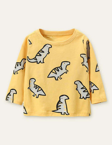 Cute Dinosaur Printed Long-Sleeved T-shirt