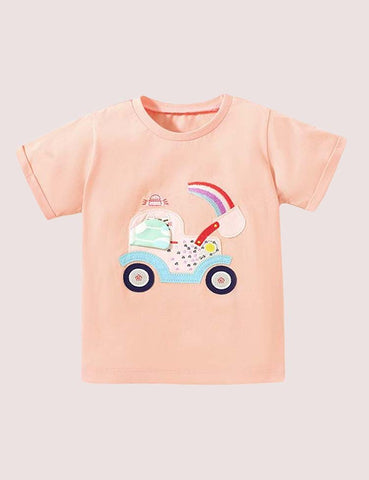 Cartoon Car Appliqué T-shirt