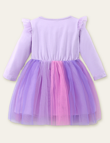 Unicorn Appliqué Rainbow Mesh Princess Dress