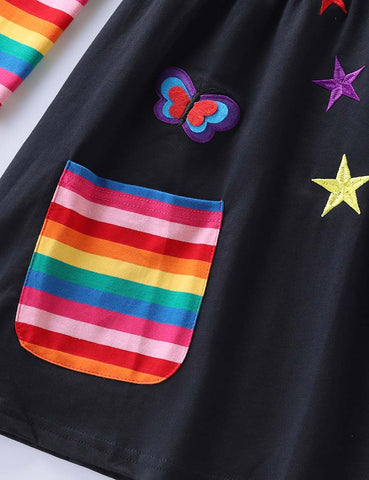 Star Embroidered Butterfly Rainbow Dress