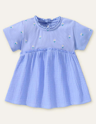 Toddler Girl Ruffle Collar Short Sleeves Splice Dress