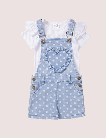 Polka Dots Heart Appliqué Overalls