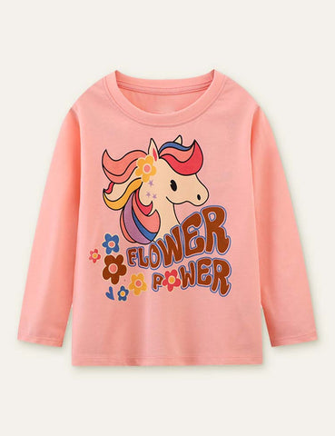 Flower Unicorn Printed Long Sleeve T-shirt