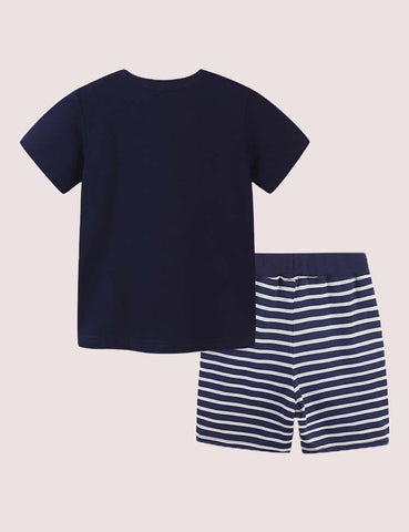 Sailing Embroidery Striped T-shirt Set - CCMOM