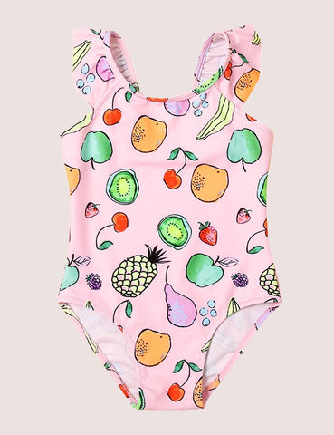 Full Printed Cartoon Fruit Swimsuit