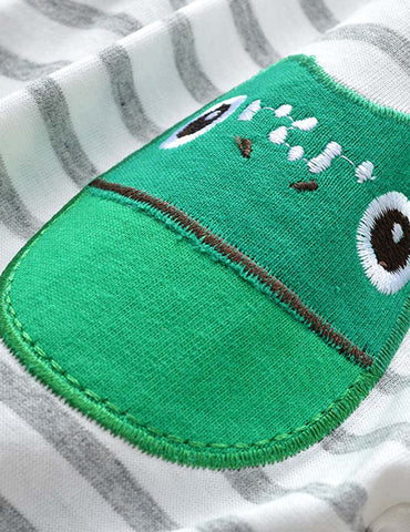 Frog Appliqué Striped Long Sleeve T-shirt