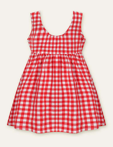 Bow Plaid Sleeveless Dress