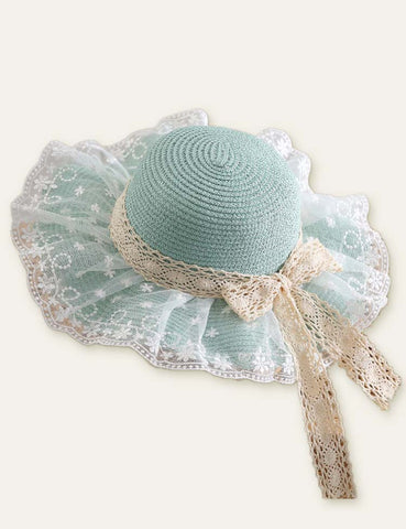 Floral Ribbon Mesh Straw Hat