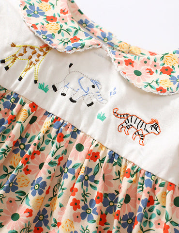 Animal Embroidery Floral Full Printed Dress