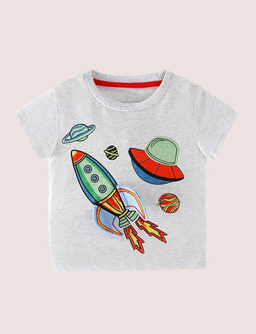 Planet Rocket Appliqué T-shirt