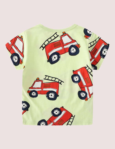 Fire Truck Printed Short Sleeve