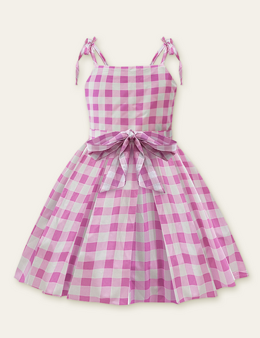 Bow Belt Plaid Party Dress