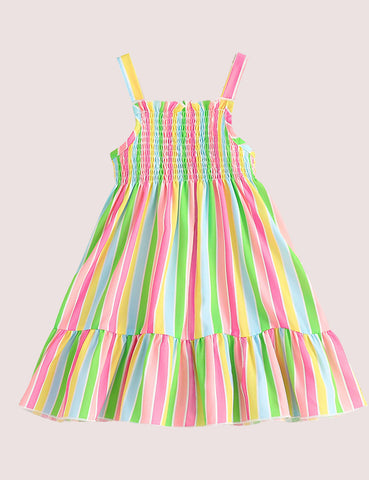 Striped Color Suspender Dress