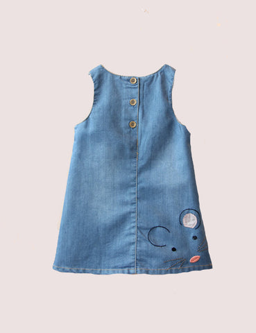 Mouse Appliqué Denim Vest Dress