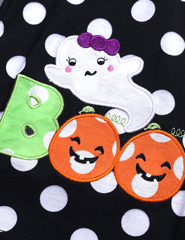 Halloween Ghost Pumpkin Appliqué Polka Dot Dress