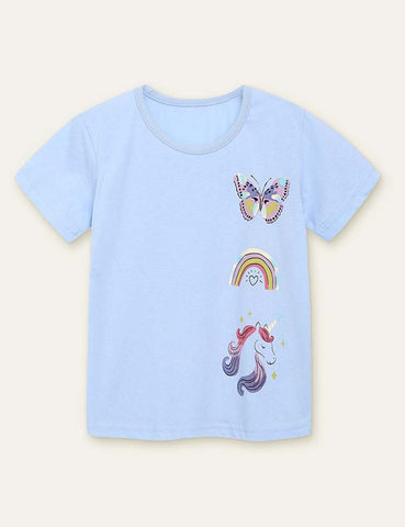 Butterfly Rainbow Unicorn Printed T-shirt