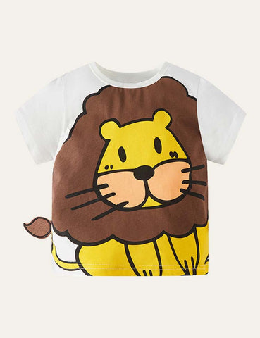 Cartoon Lion Printed T-shirt