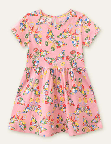 Toddler Girl Floral Butterfly Printed Splice Dress