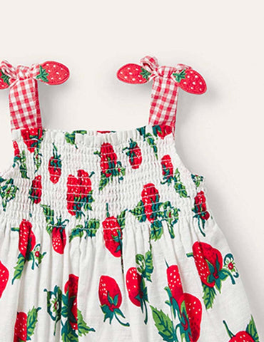 Full Printed Strawberry Vest Dress