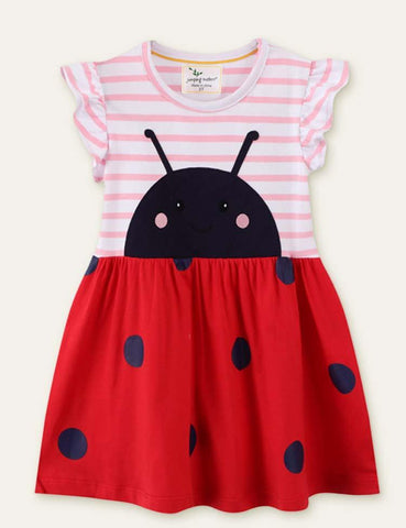 Ladybug Striped Appliqué Dress - CCMOM