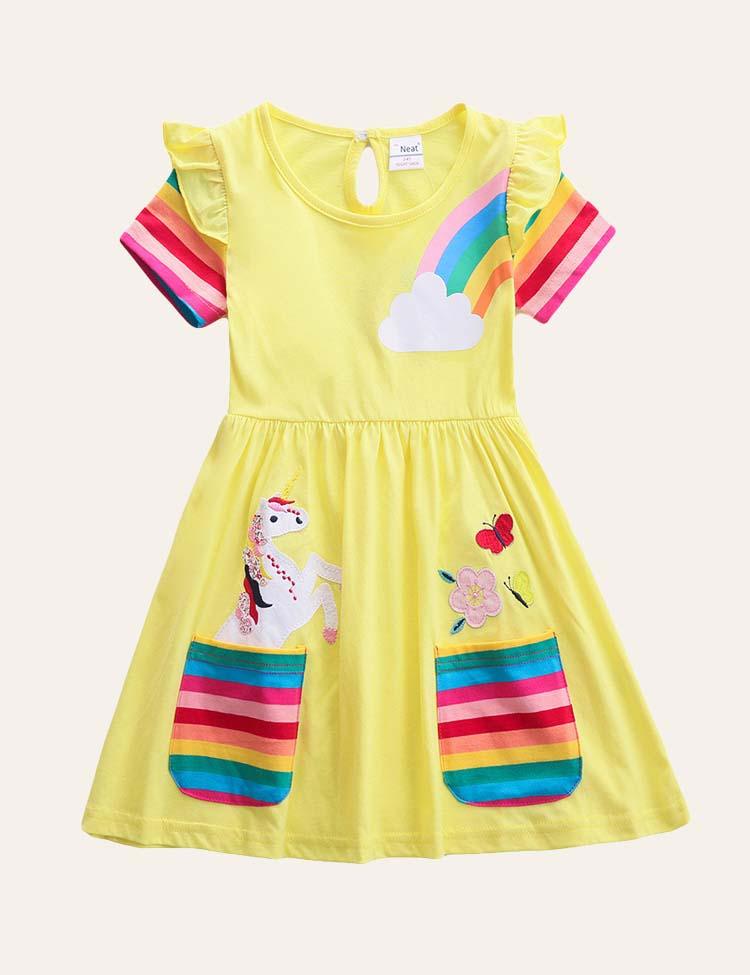 Rainbow Unicorn Appliqué Dress - CCMOM