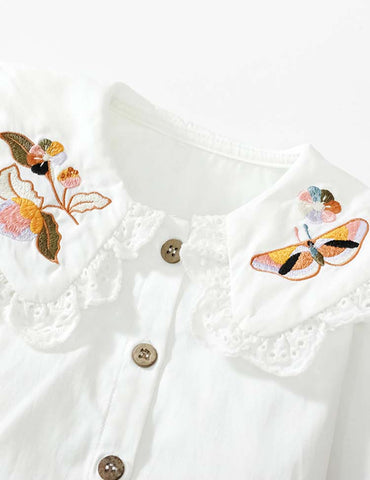 Butterfly Flower Embroidered Strap Dress + Long Sleeve Shirt