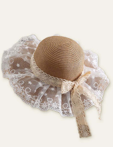 Floral Ribbon Mesh Straw Hat