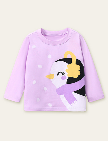 Ski Penguin Printed Long-Sleeved T-shirt