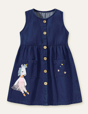 Unicorn Appliqué Denim Dress