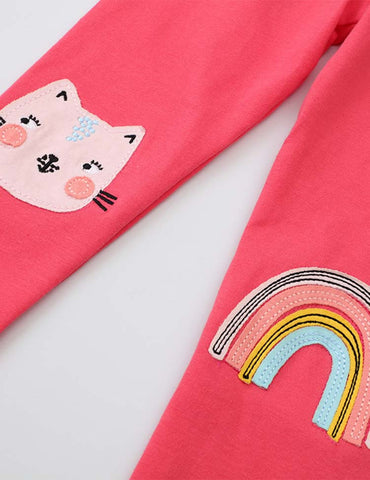 Cat Rainbow Appliqué Leggings