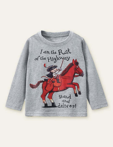 Mouse Horse Printed Long-Sleeved T-shirt