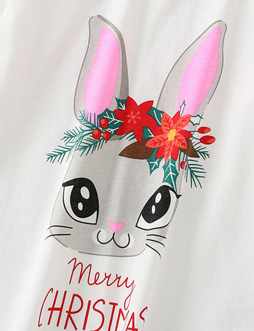 Christmas Rabbit Printed Long-Sleeved T-shirt