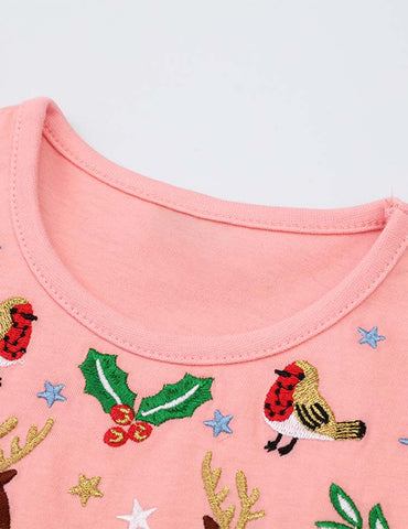 Bird Deer Garden Embroidered Dress