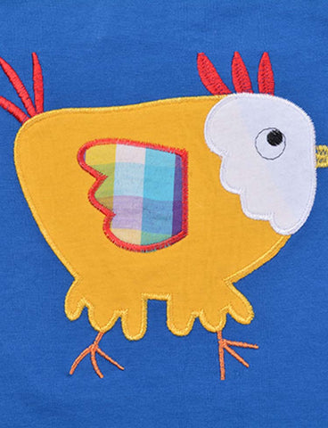 Chicken Appliqué Embroidered Long Sleeve T-shirt