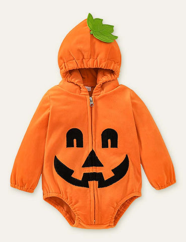 Halloween Cartoon Leaves Pumpkin Hooded Romper