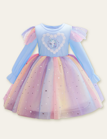 Unicorn Rainbow Sequin Gauze Princess Dress