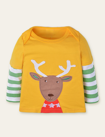 Elk Appliqué Long Sleeve T-shirt