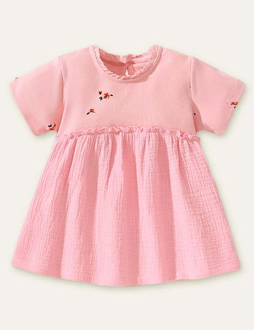 Toddler Girl Ruffle Collar Short Sleeves Splice Dress