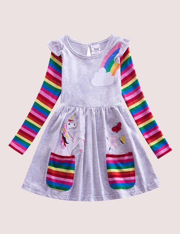 Two Pockets Unicorn Rainbow Dress