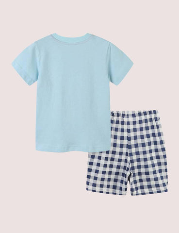 Cartoon Whale Plaid Set - CCMOM