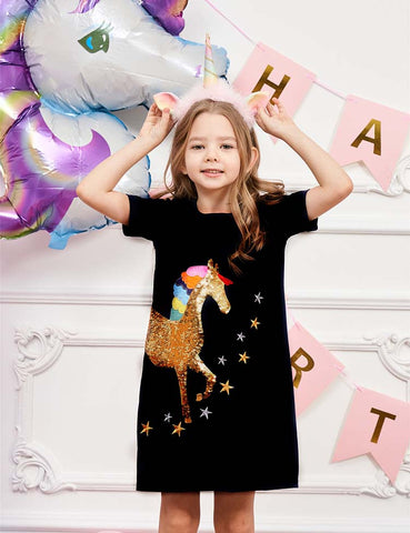 Unicorn Appliqué Star Embroidered Dress