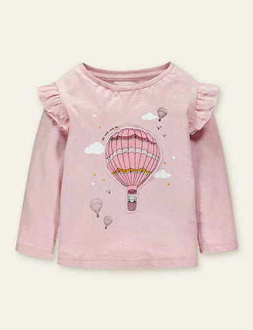 Hot Air Balloon Appliqué Long Sleeve T-shirt