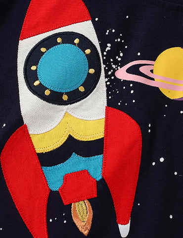 Rocket Appliqué Embroidery T-shirt