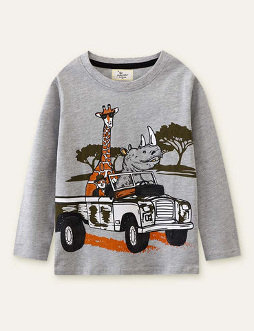 Cartoon Animal Printed Long Sleeve T-shirt