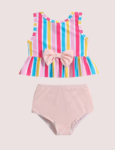 Two-piece striped Bowknot Swimsuit