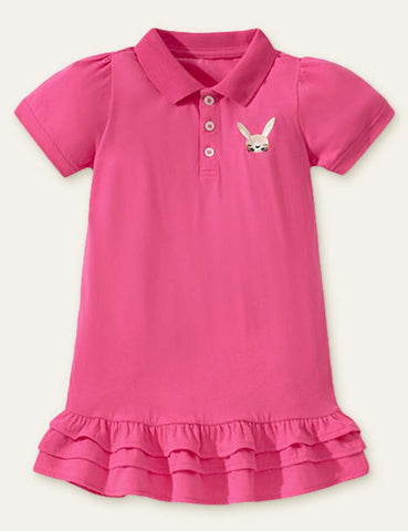 Toddler & Kids Rabbit Embroidered Ruffle Hem Polo Dress