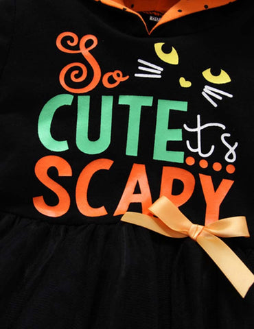 Halloween Letter Printed Dot Mesh Hooded Set